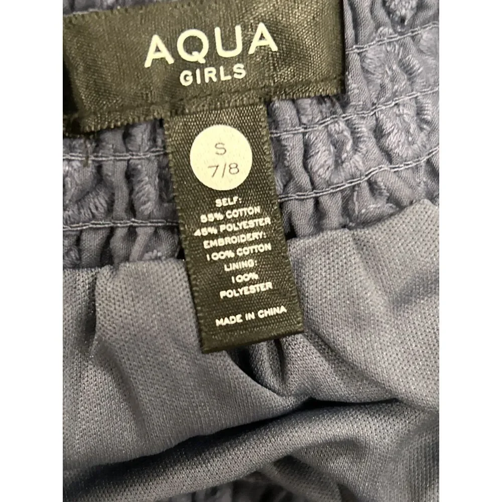 Aqua Girl Smocked Tiered Denim Blue Eyelet Skirt Size‎ S 7/8 - Picture 7 of 7